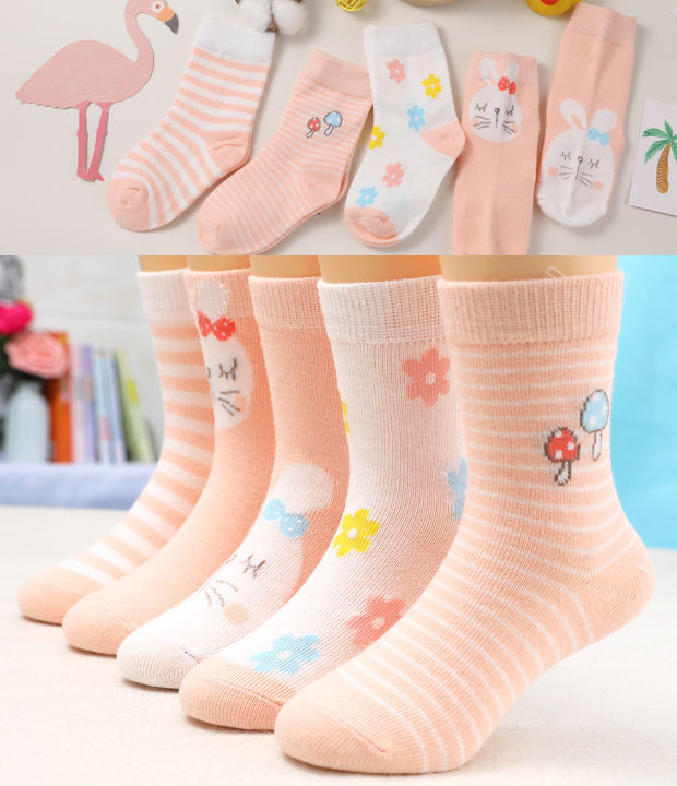 儿童袜子纯棉女童男宝春秋冬季纯棉袜岁中筒袜学生袜d19五双装建议8一