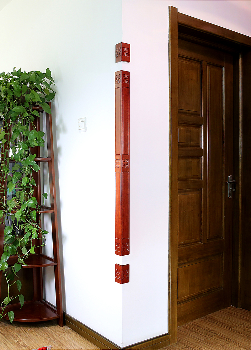 纯实木护墙角新中式护角烤漆护角条雕刻护角线回格护角条深柚木色圆