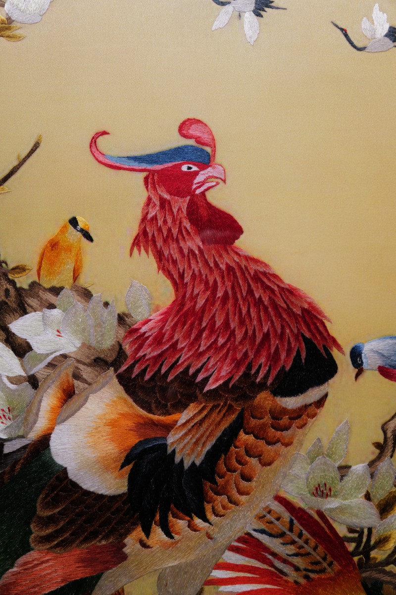 奥丹伊新中式风格竖版百鸟朝凤图纯手工苏绣刺绣玄关过道走廊客厅装饰