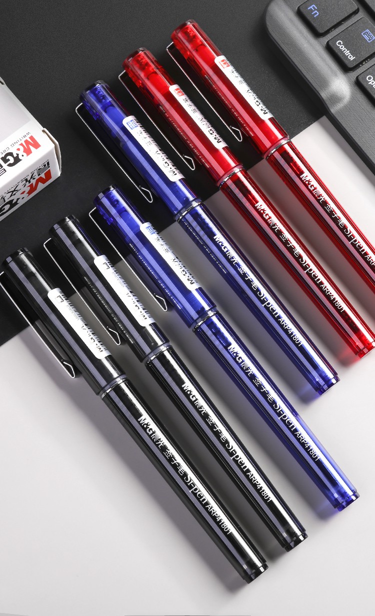 晨光(m&g)直液式中性笔全针管办公签字笔大容量黑色红色蓝色走珠笔0.