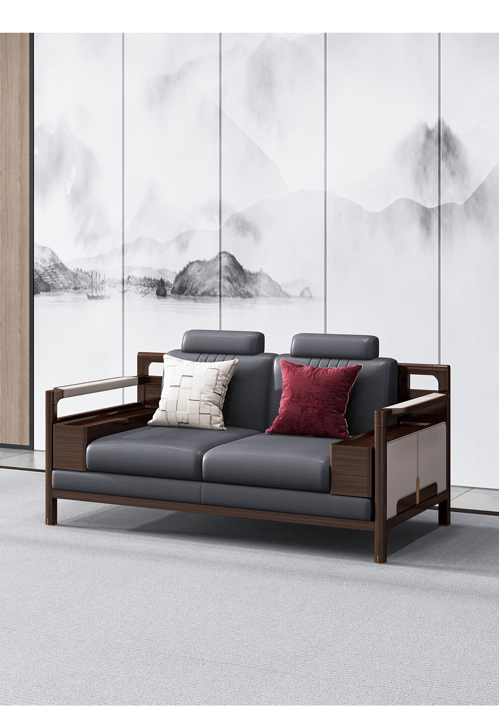 怡品天缘 实木沙发 新中式沙发组合 乌金檀木现代禅意别墅客厅家具