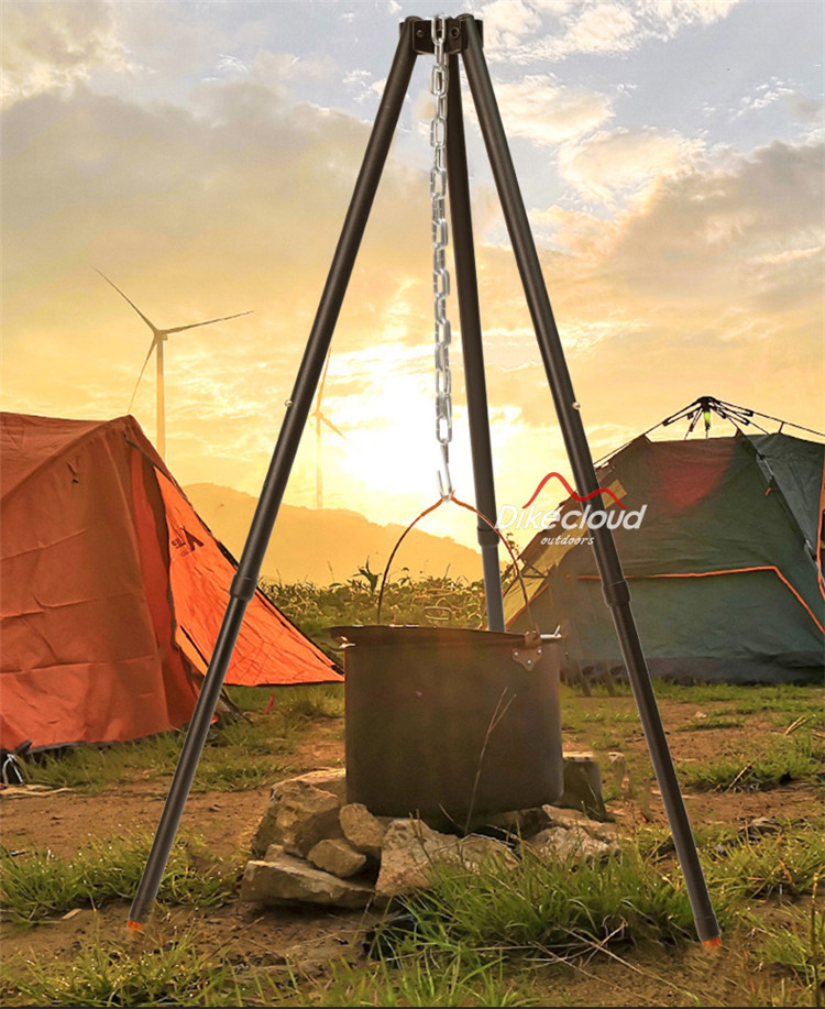 吊锅户外篝火架野营吊锅三脚架支架烧烤火便携折叠三角架伸缩露营火炉