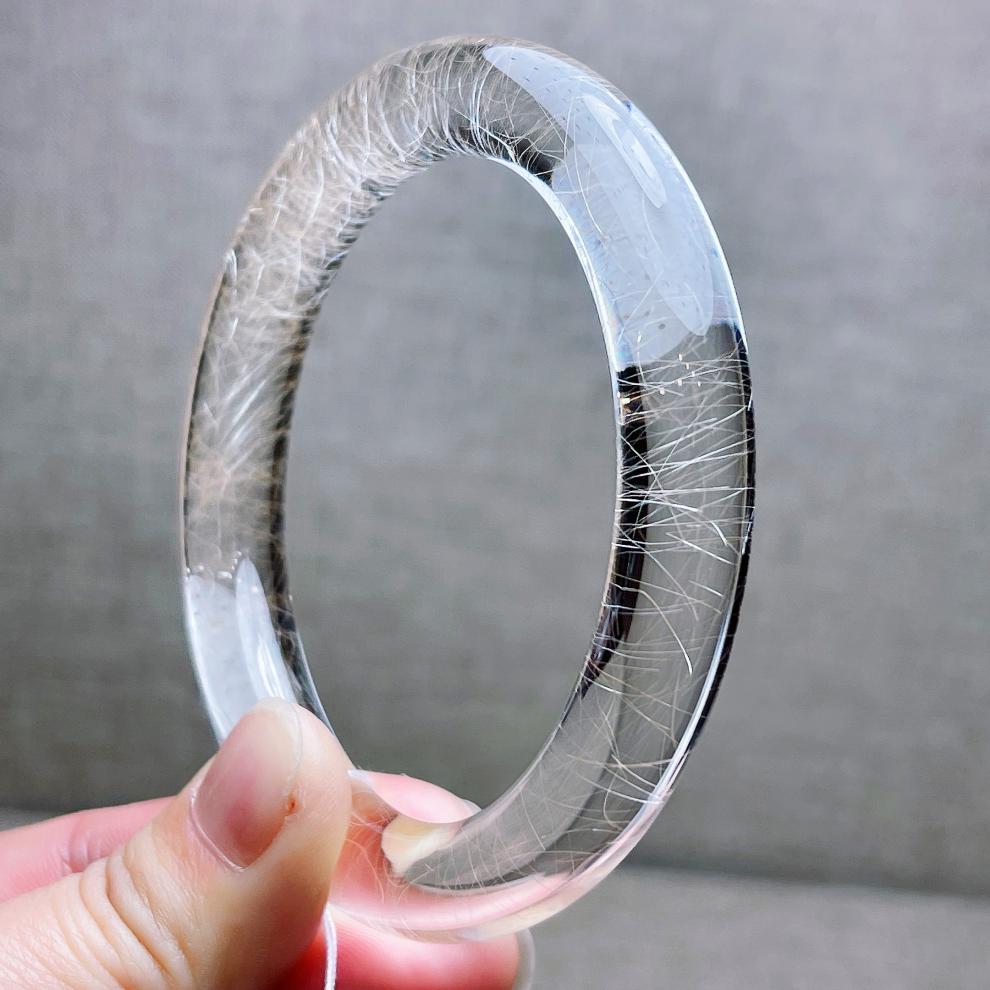 古珍银发晶手镯白发晶细圆条水晶镯子女款57细条镯一物一图送长辈妈妈