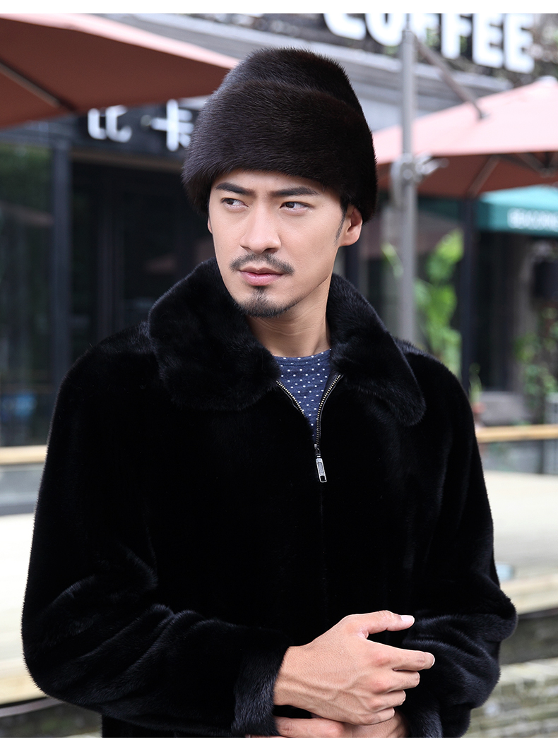 皮帽子男中老年人秋冬季户外整貂皮裘皮貂毛皮草帽子黑色xxl特大6365