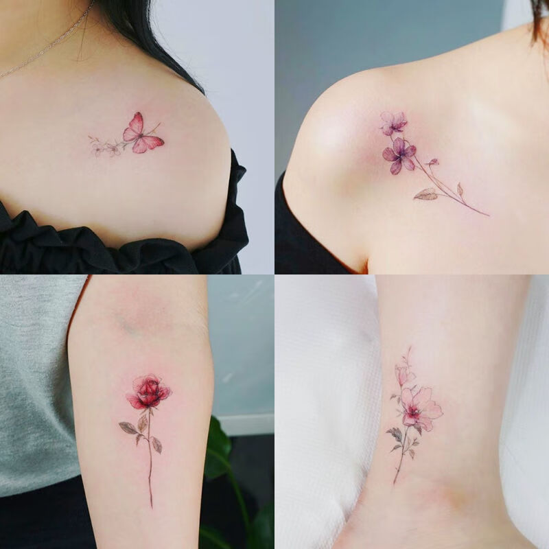 bitced新品纹身贴红色英文字母纹身贴锁骨胸口性感防水女花臂网红英文