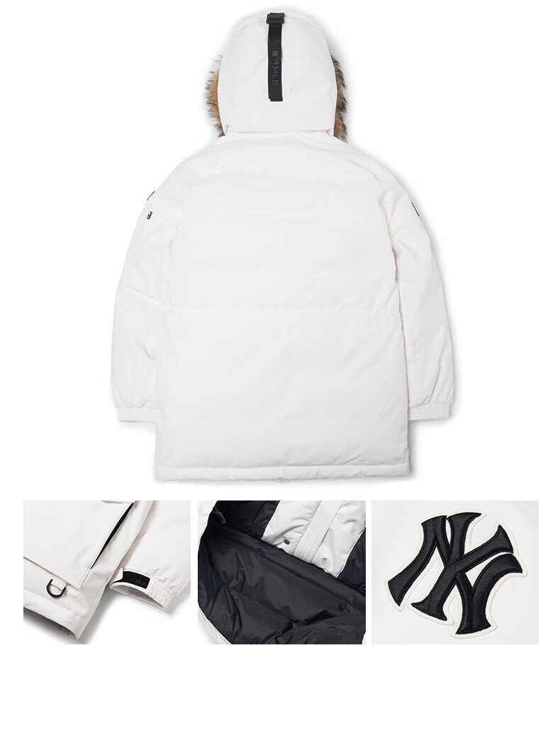 mlb韩版白鹅绒羽绒服ny毛领连帽羽绒服洋基队男女情侣中款保暖羽绒