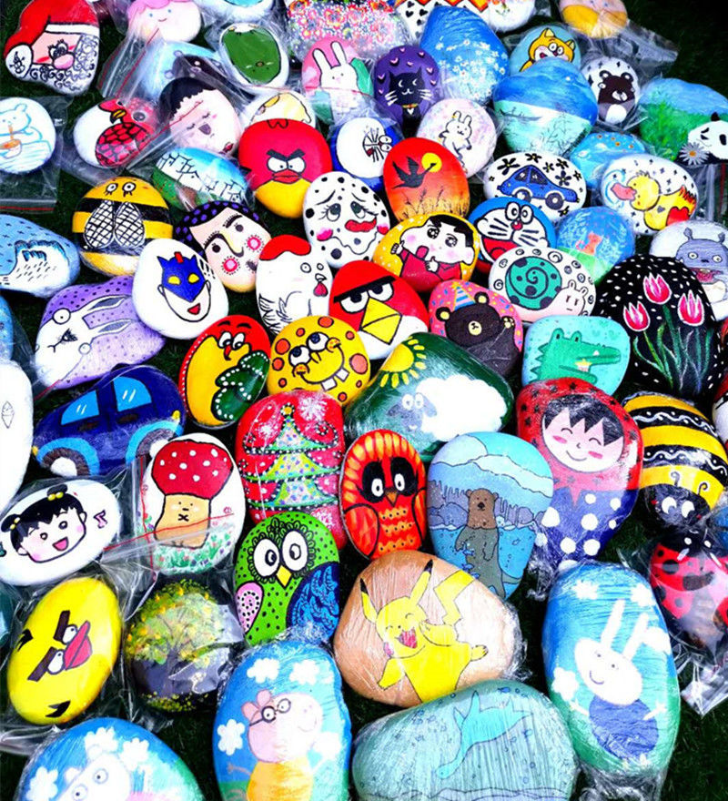 石头画成品 六一儿童节礼物儿童手工石头画材料节日礼物涂好色的成品