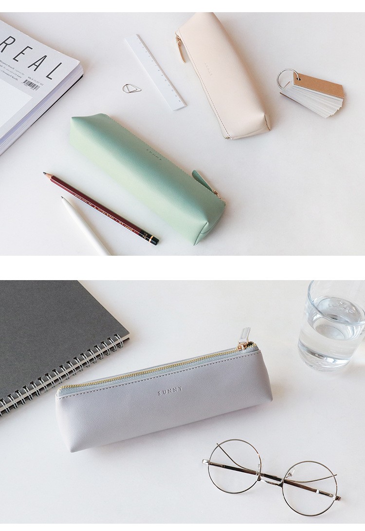 简皮质三角拉链笔袋韩版日系in潮少女心便携手账文具袋笔盒男创意文具