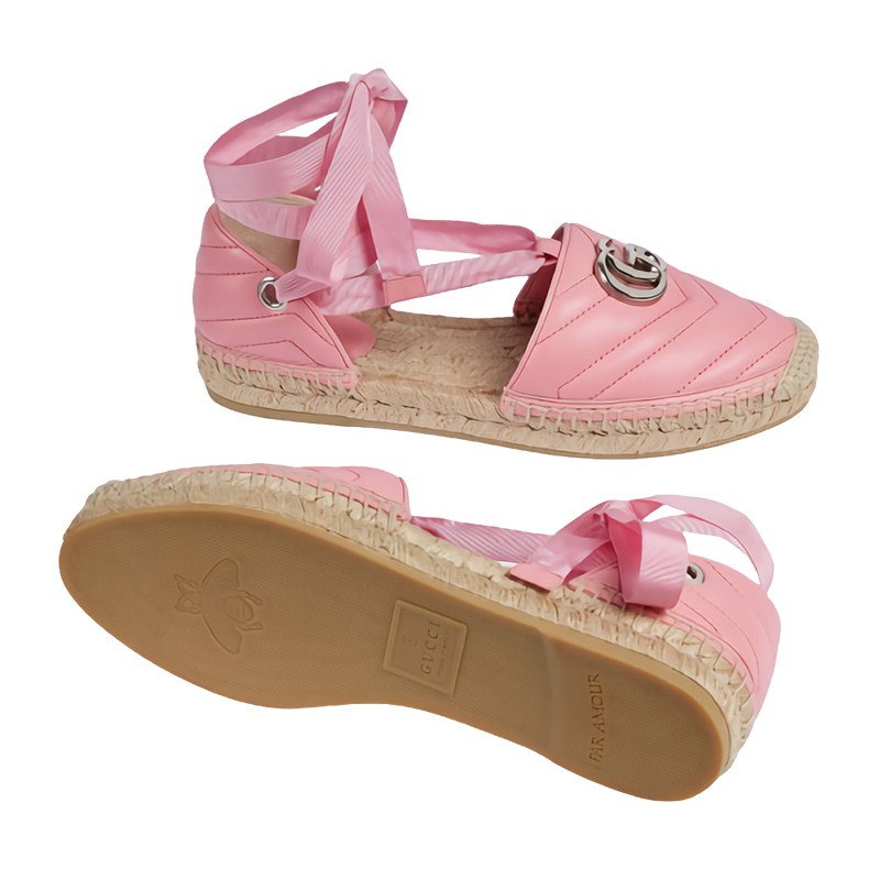 gucci古驰粉色全皮marmont绑带草编渔夫鞋ak裸色系意码355