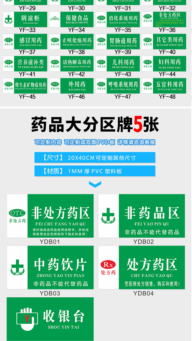 药店分类标识牌贴纸食品类药房药品保健品不能替代药品分类牌标签标牌