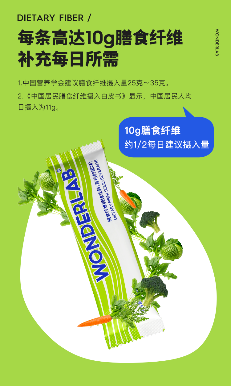 wonderlab白芸豆膳食纤维素粉小绿条菊粉wanderlab 【1盒装】20g*10条