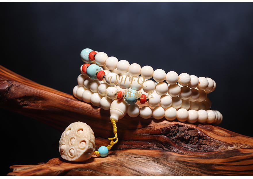 uhfq 猛犸象牙108颗莲蓬珠串佛珠项链男女士款收藏送礼 6mm*108颗佛珠