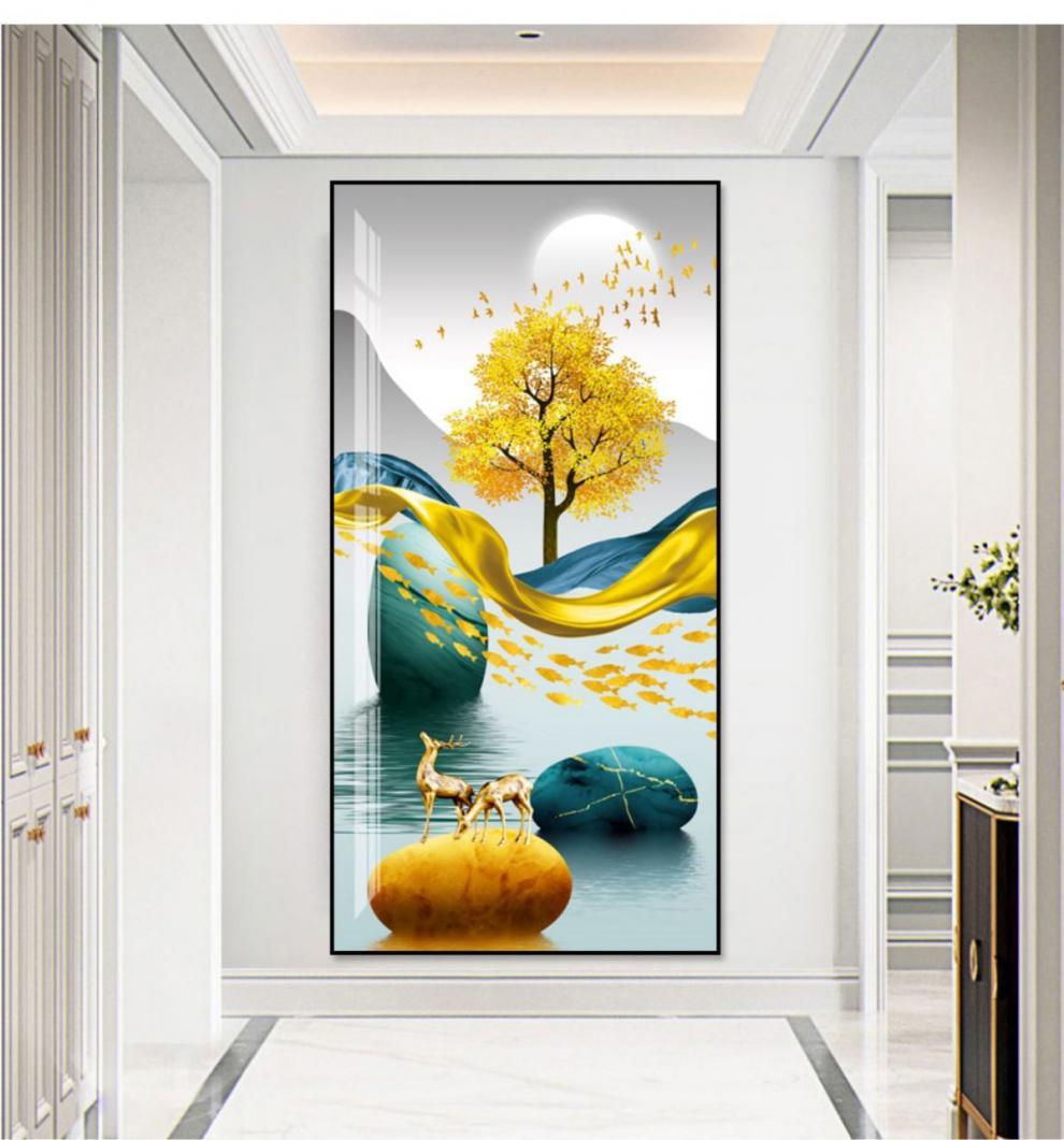入户玄关装饰画走廊过道墙壁画竖版现代简约北欧客厅玄幻晶瓷挂画幸福