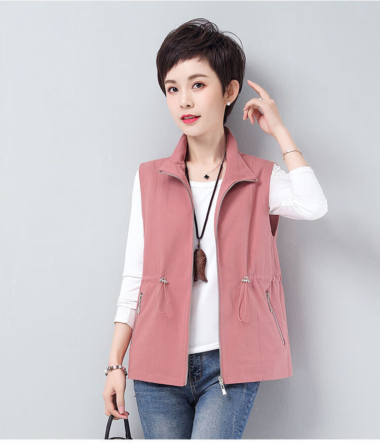 春百搭妈妈马甲女新款薄款纯色马夹外套ins潮黑色春秋款xl建议120斤