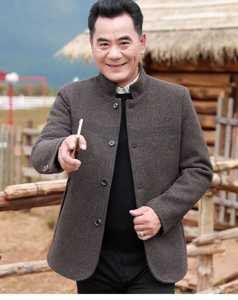 塞下南相爸爸秋装外套中年男加厚秋冬装爷爷老爸中老年人毛呢子夹克衫
