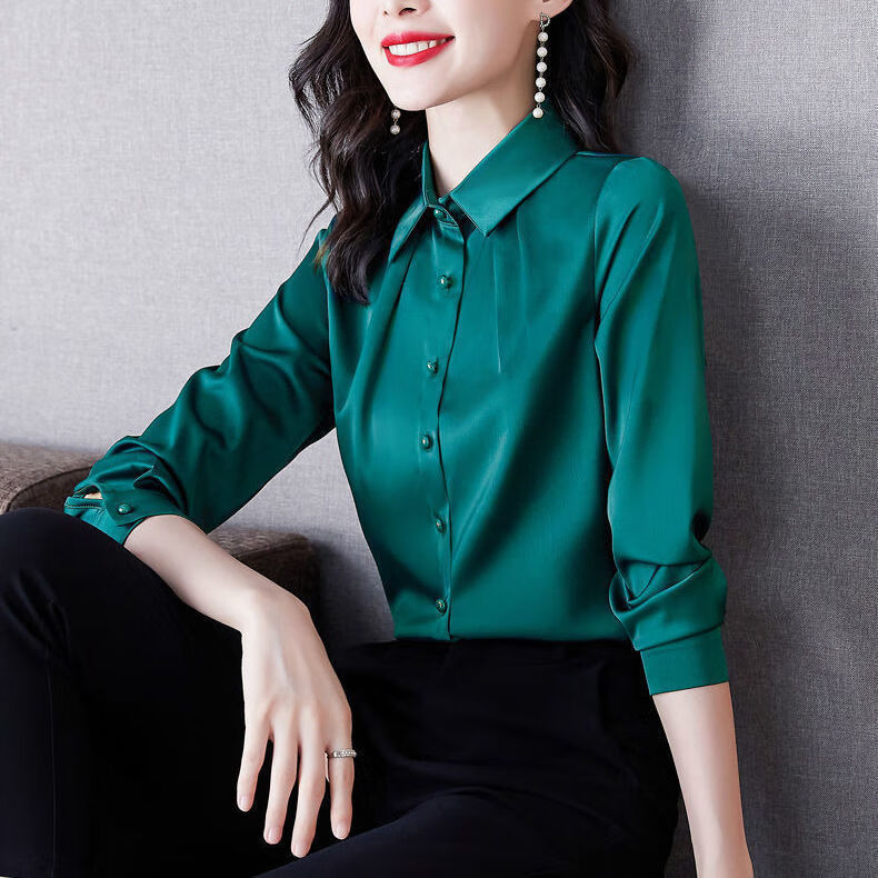 胖妹妹翻领长袖职业衬衣雪纺特上衣200斤立领打底绿色翻领5xl180200斤