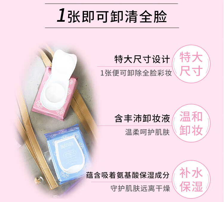 缤若诗（Bifesta） 【保税】日本井口 卸妆湿巾保湿型 敏感肌可用温和不刺激便携式 蓝色款透亮型