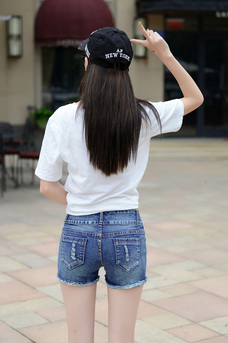 户外免脱心机紧身牛仔裤女镂空隐形拉链开口短裤野外方便热裤夏季成人