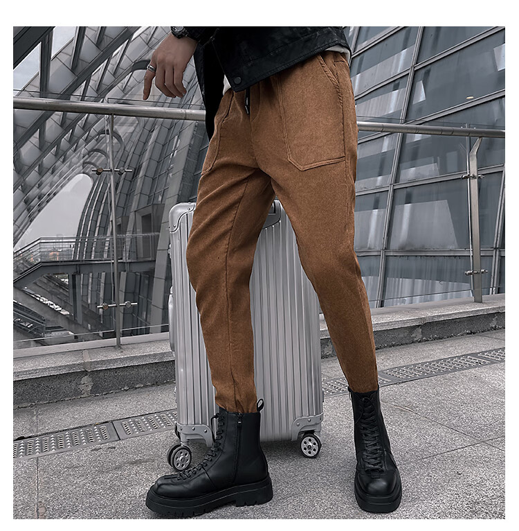 sijian配马丁靴的裤子男冬季加绒加厚冷淡风男装感vibe风小脚工装裤