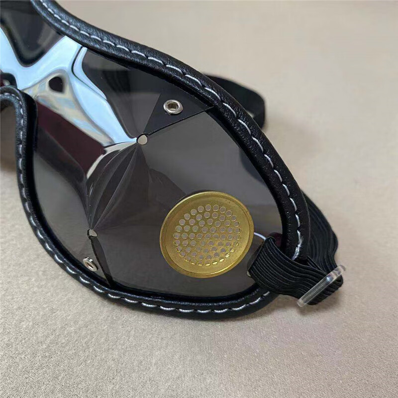复古防尘防虫男女机车骑行皮框护目镜滑雪跳伞马术风镜绿野客黑框透明