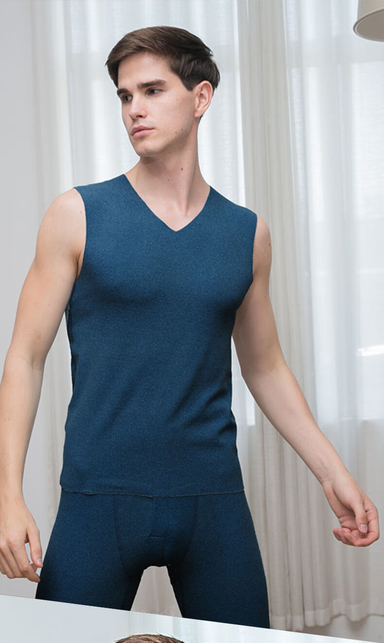 男士加绒加厚紧身打底衫秋冬无袖上衣内衣钻石色双面绒背心l体重90105