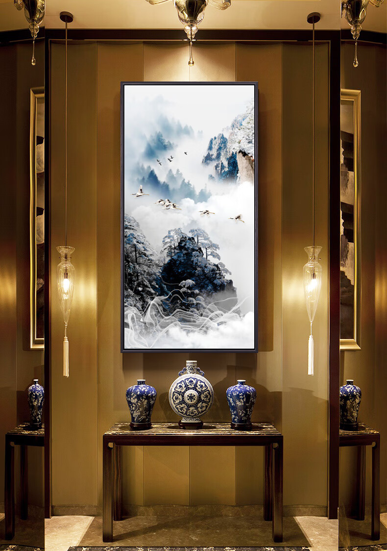 可狄kedi新中式山水风景竖版入户玄关装饰挂画走廊过道背景墙进门玄幻