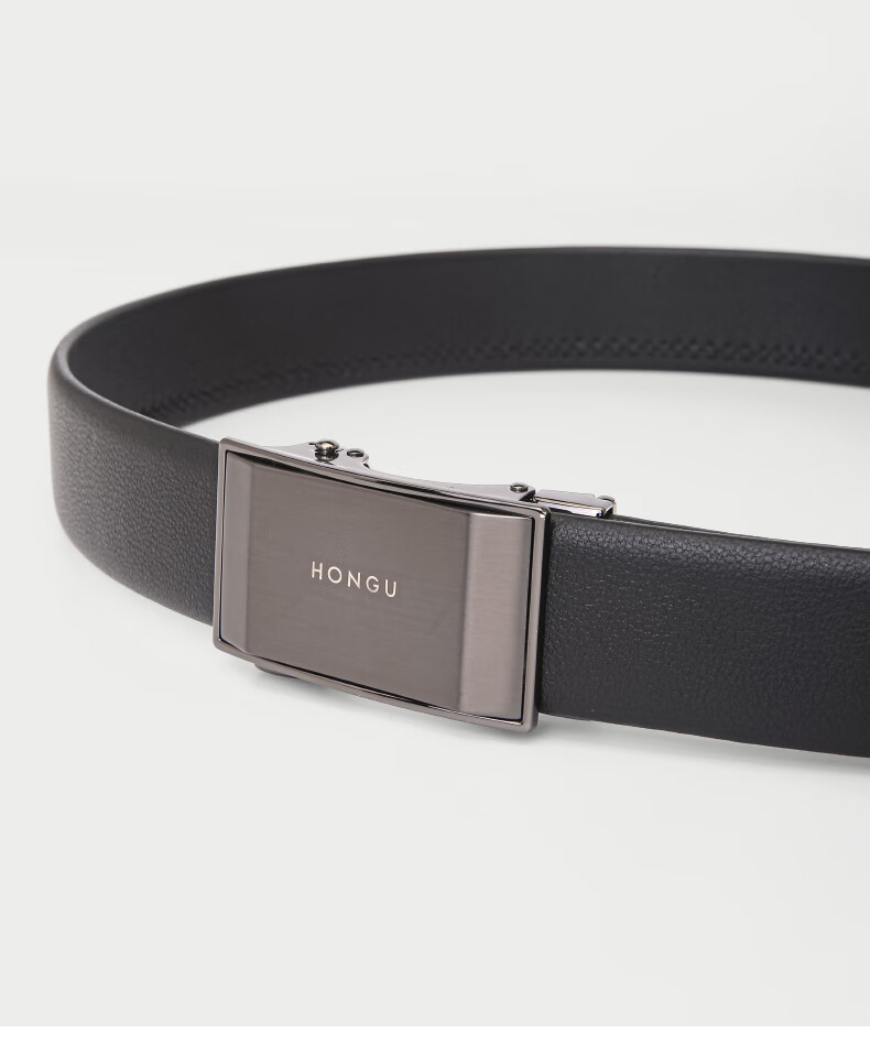hongu红谷皮带男2021新品休闲百搭青年腰带头层牛皮自动扣商务黑色130