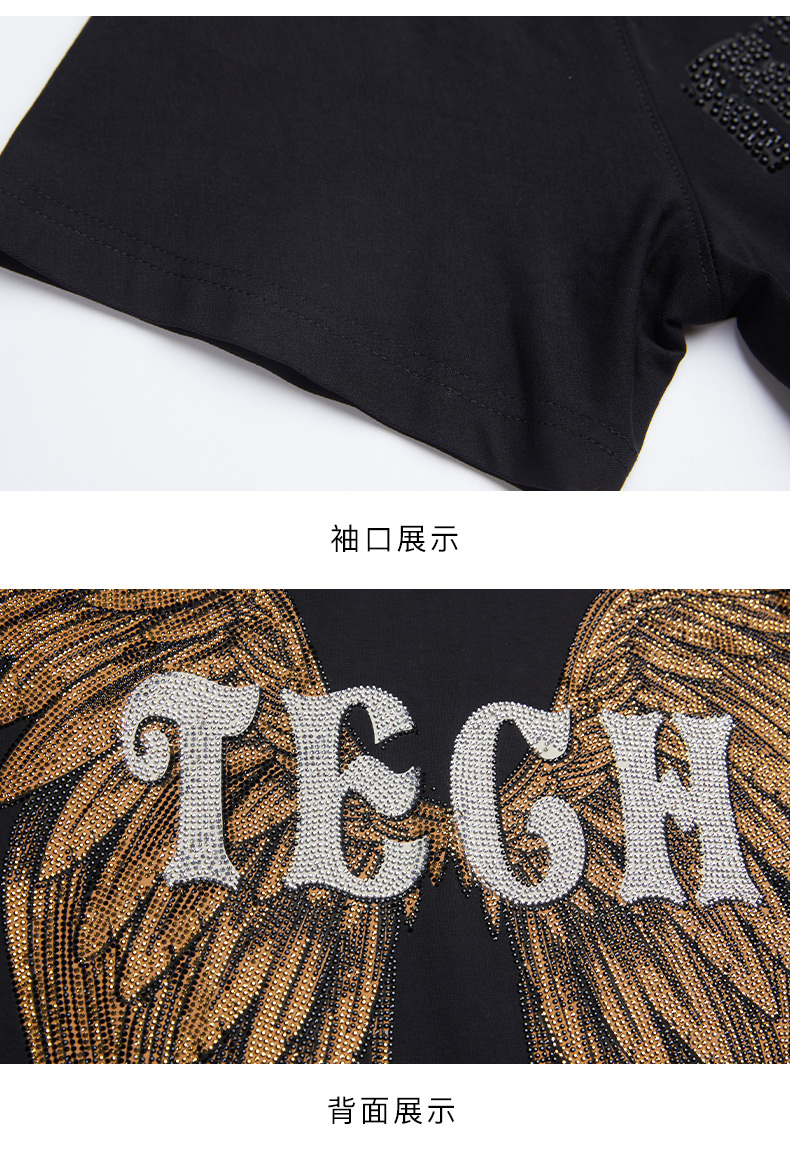 tch轻奢潮牌烫钻小熊宽松圆领短袖t恤男女同款t213106056黑xl