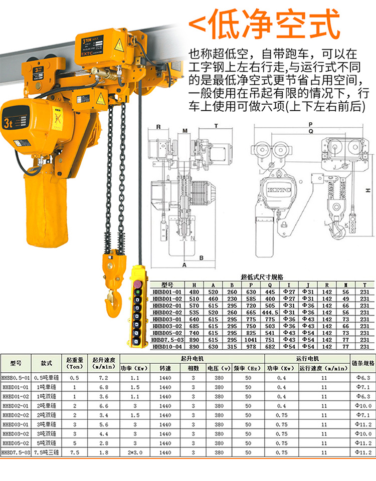 枫岚情电动葫芦低净空环链电动葫芦1吨2吨行吊3t起重机链条式吊机380v