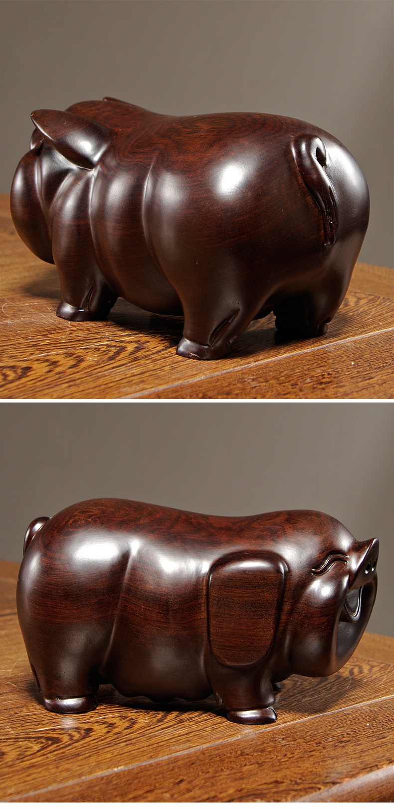 杞瑾木雕刻猪摆件木头十二生肖猪家居客厅装饰红木工艺品开业礼品精雕