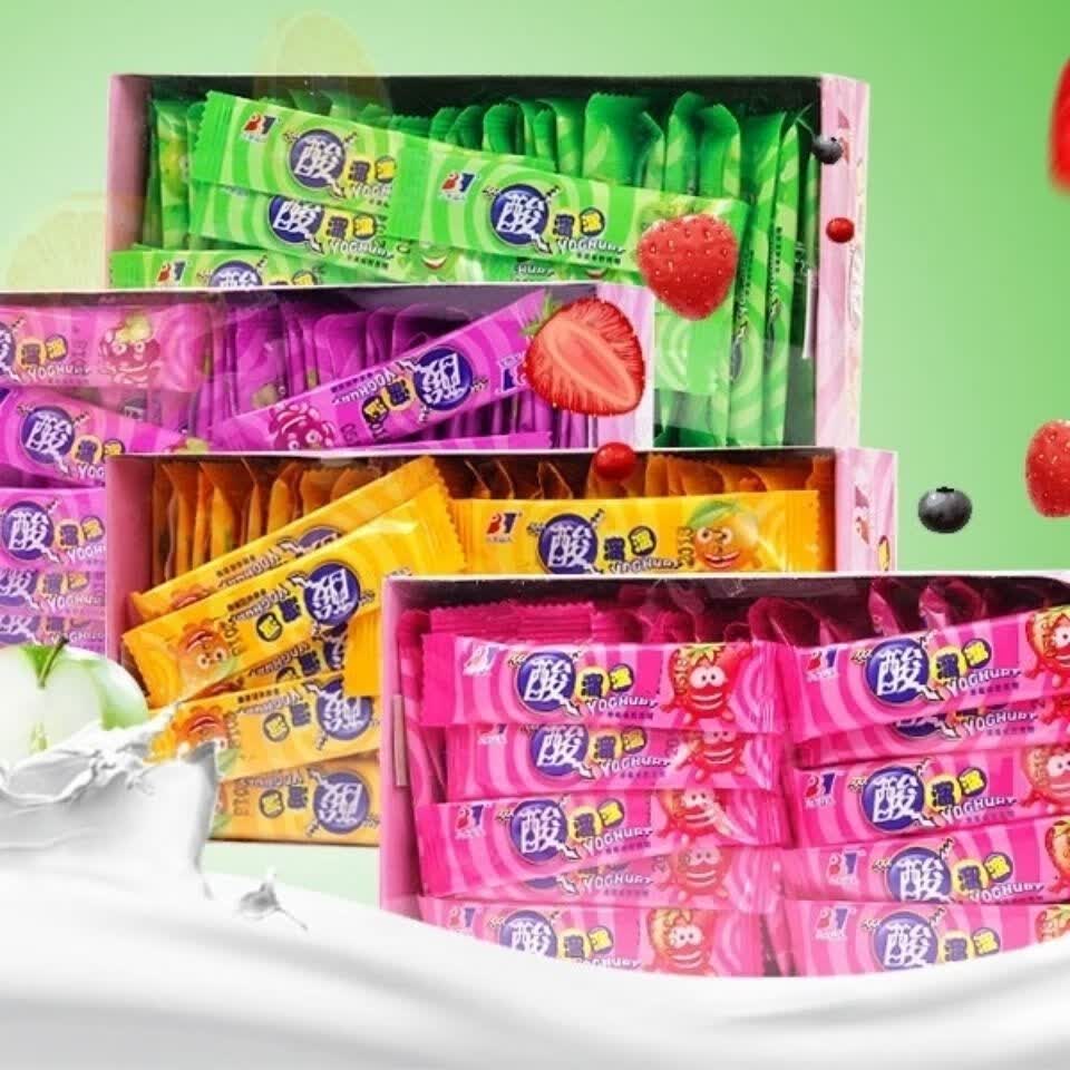 酸溜溜糖果果味软糖奶糖80后怀旧糖果1盒 苹果味360克两盒(约150条)