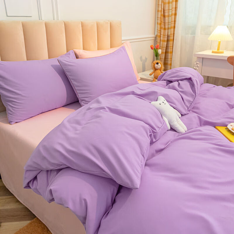 梦美家纺纯色简约水洗棉被套床单床品四件套夏季夏学