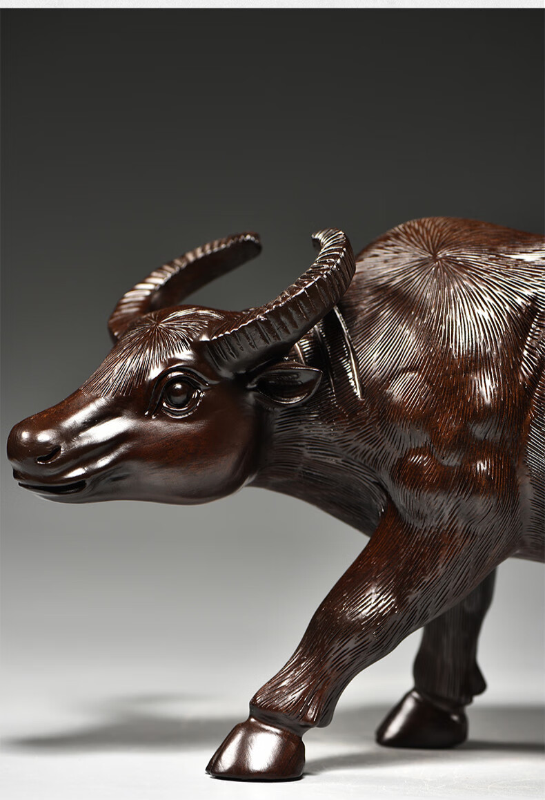 杞记木雕牛摆件牛气冲天实木水牛工艺品十二生肖动物客厅开业送礼精雕