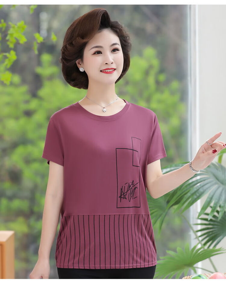 中老年女装夏季新款短袖t恤衫4050岁中年妈妈时尚夏装打底衫上衣小