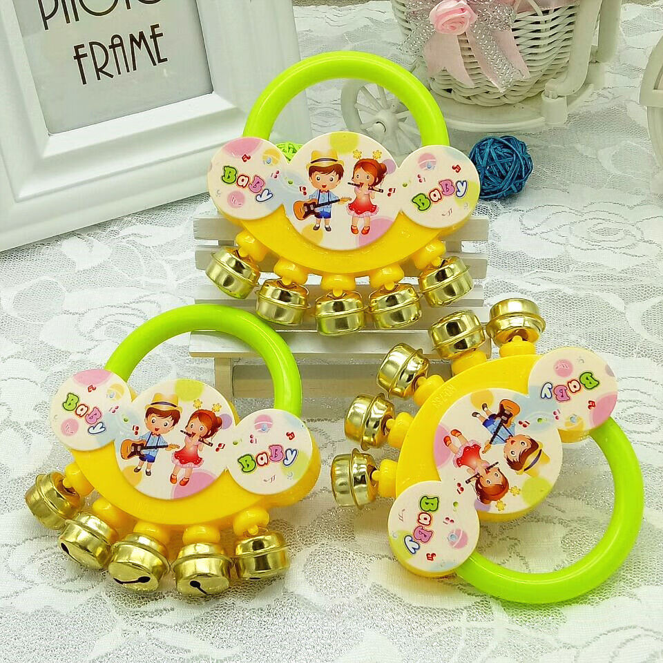 卡通婴儿手摇铃玩具摇铃铃铛金属铃铛清脆铃铛声五指手摇铃2个小鼓铃