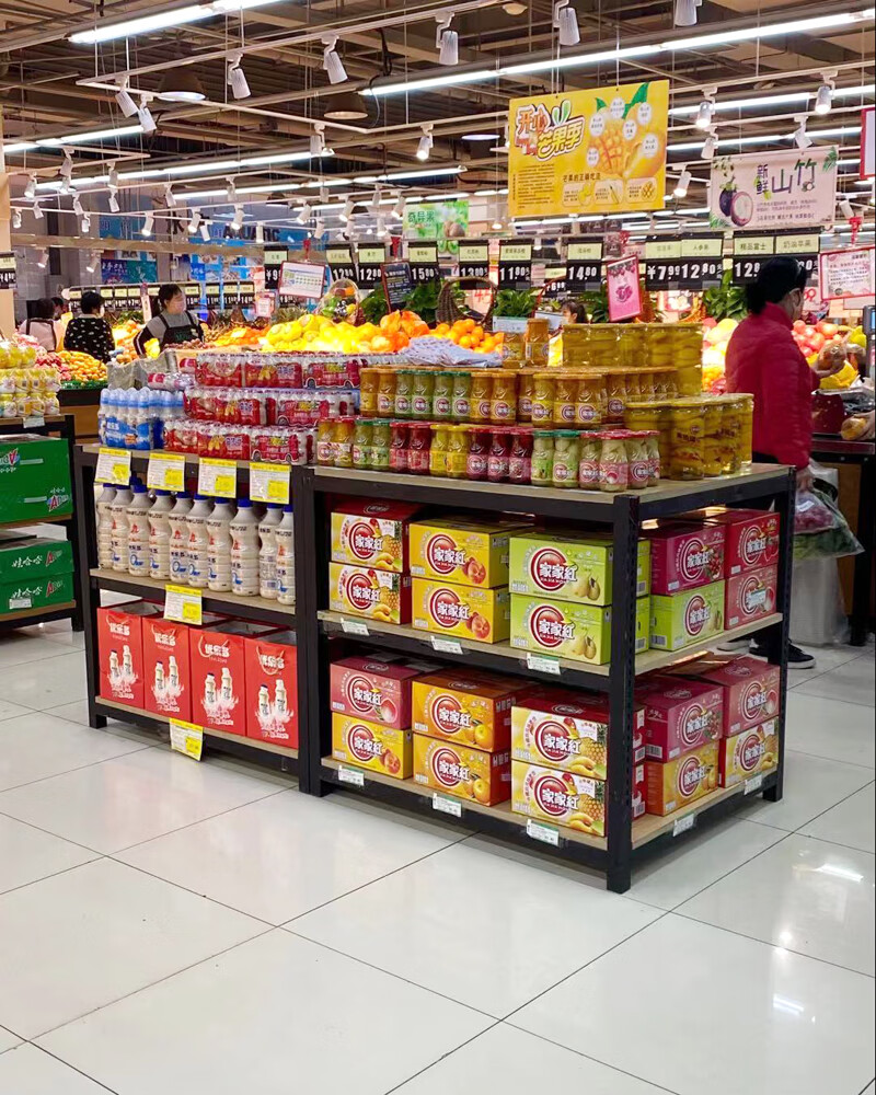 超市牛奶堆头展示架饮料促销台陈列架钢木货架加厚礼品盒洗化地堆长80
