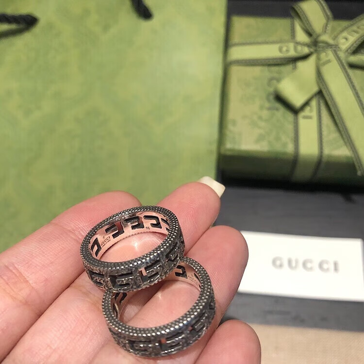 古馳(gucci) 男女同款 方形g圖案銀戒指 送男友送女友生日禮物 ins