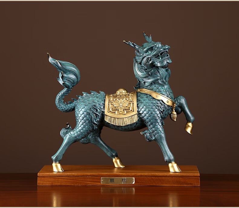 vakada轻奢品牌彩铜吉祥瑞兽麒麟摆件家居装饰品客厅玄关办公室工艺品