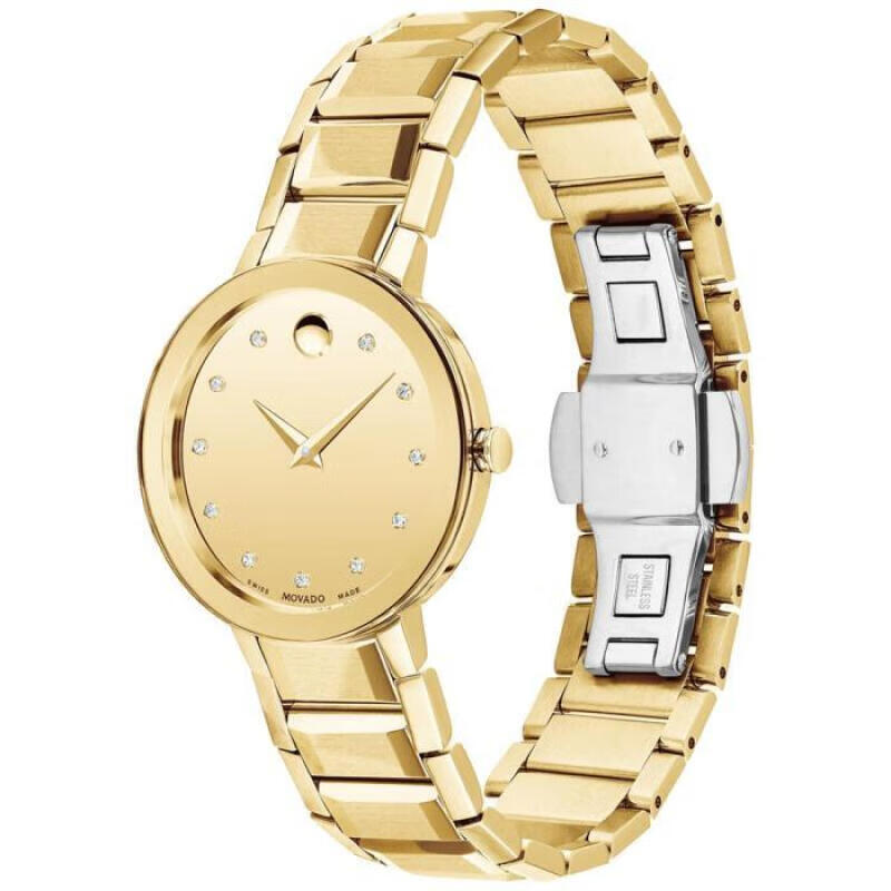 movado摩凡陀女士手表石英腕表sapphire圆形金色表盘28mm时尚12971578