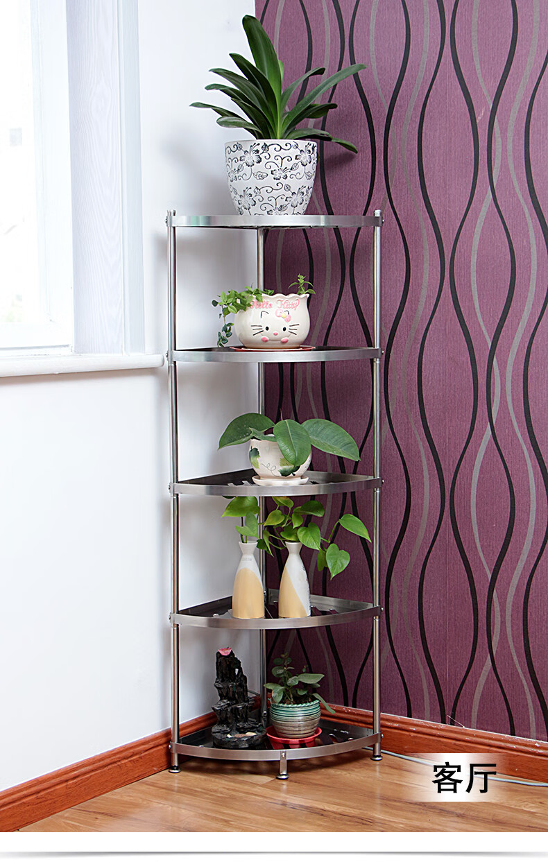 304不锈钢厨房三角间置物架放锅架子落地拐卫生浴室收纳脸盆转角四层