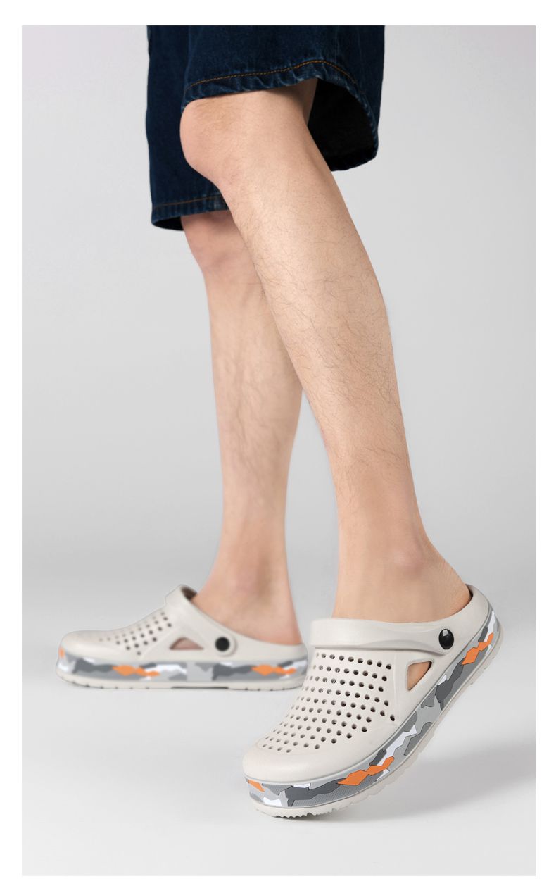 cross旗舰店夏季透气洞洞鞋开车拖鞋男外穿沙滩鞋包头凉鞋 0916 白色