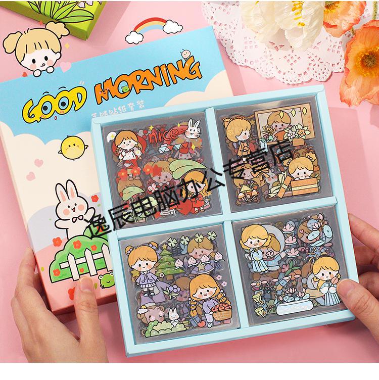 贴纸可爱套装手帐少女心人物素材贴画diy装饰小图案百变小泡芙pet100