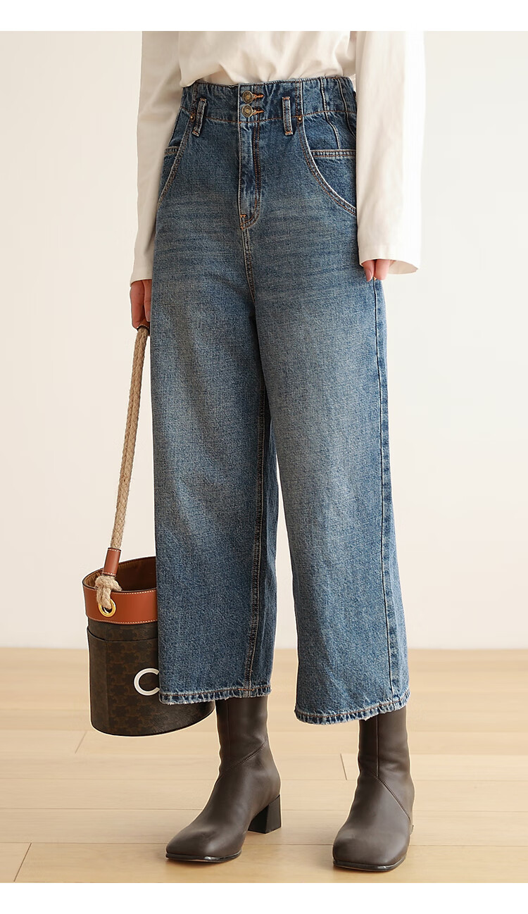 嘉茱莉牛仔裤女2021年新款高腰九分直筒裤子高街ins潮设计感小众水洗