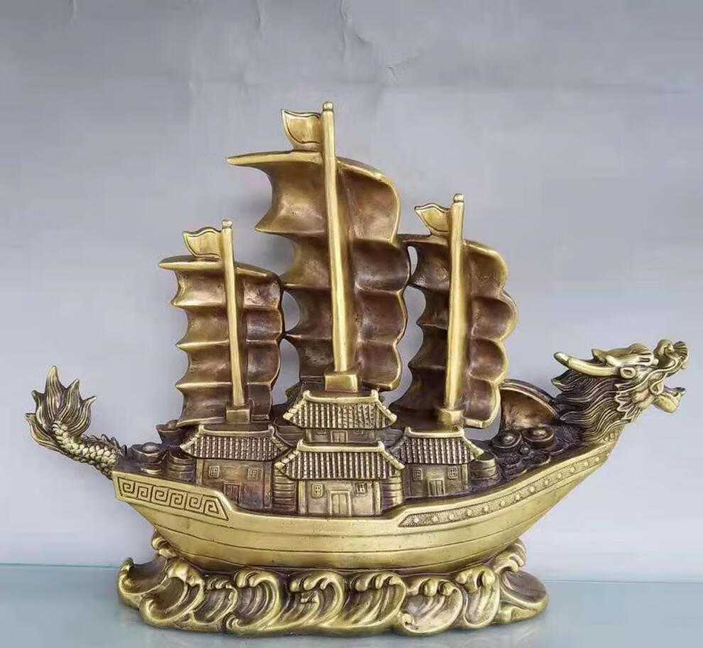 纯铜一帆风顺帆船摆件龙头船八仙船办公室酒柜装饰礼品现代闪康六款