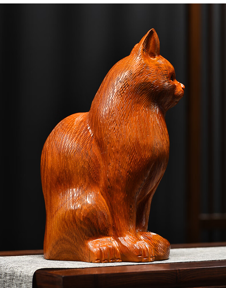 福渊阁木雕摆件小猫咪实木头雕刻可爱女生日礼品家居装饰客厅办公工艺