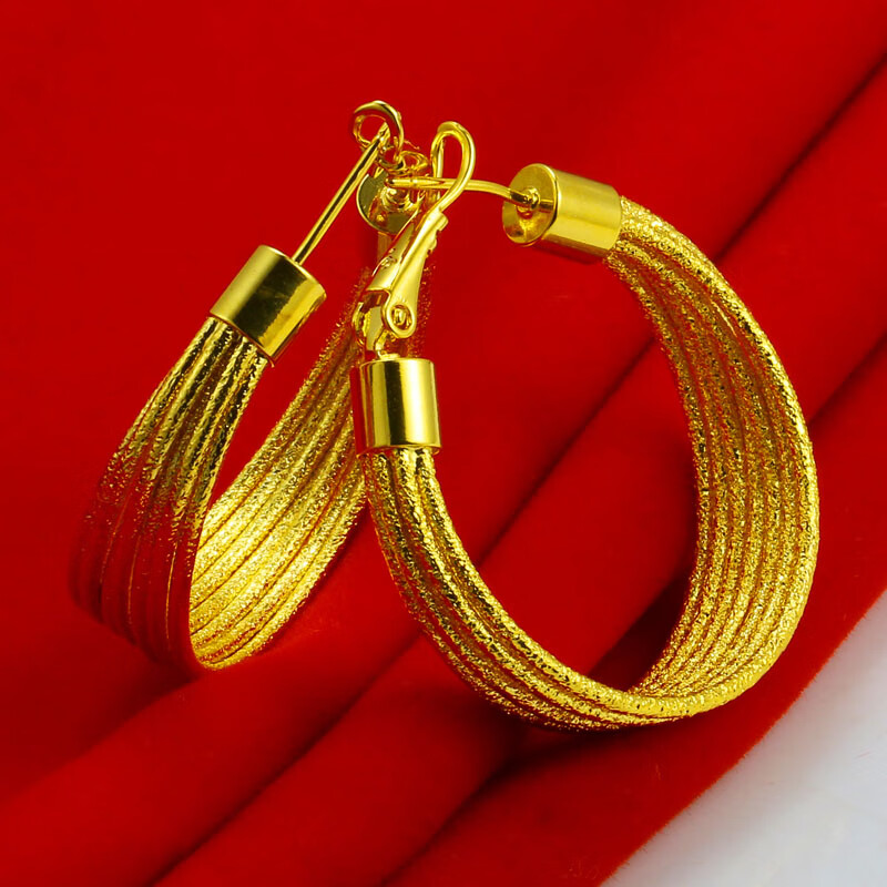 老凤凰包金耳环女款新娘结婚首饰仿真饰品镀金仿沙金越南金子大耳圈