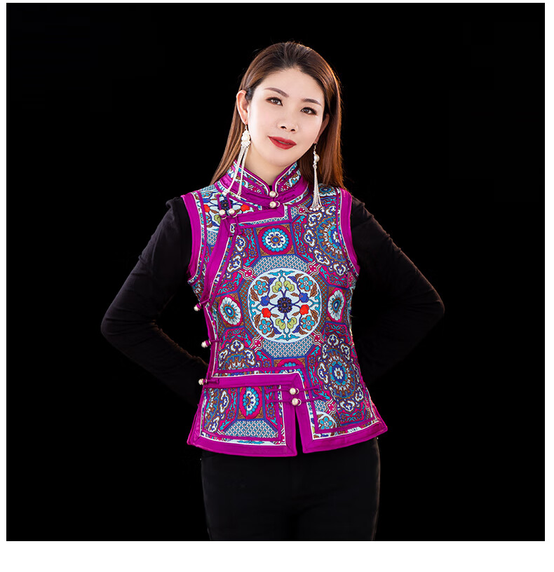 蒙古服装女马甲民族特色双层黑色里衬蒙古族款时尚女士少数民族 红色