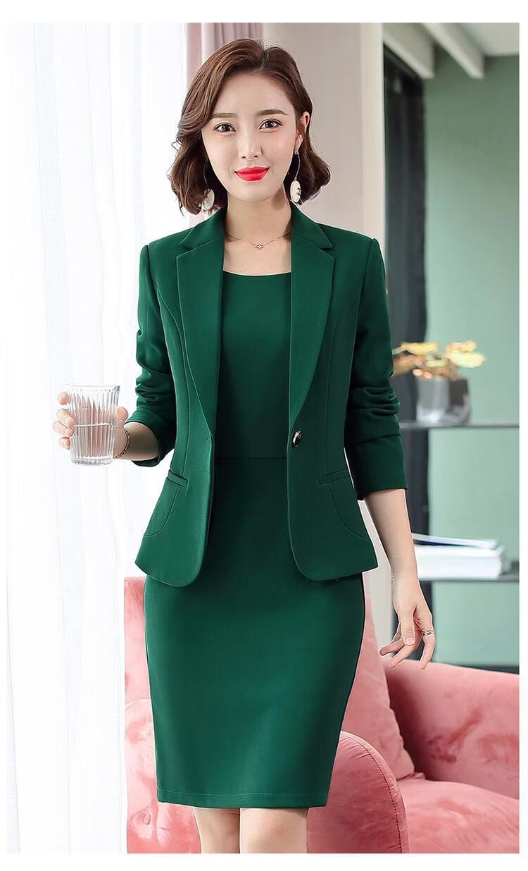 2022新款女装长袖西装连衣裙套装女修身职业正装两件套裙秋冬厚款气质