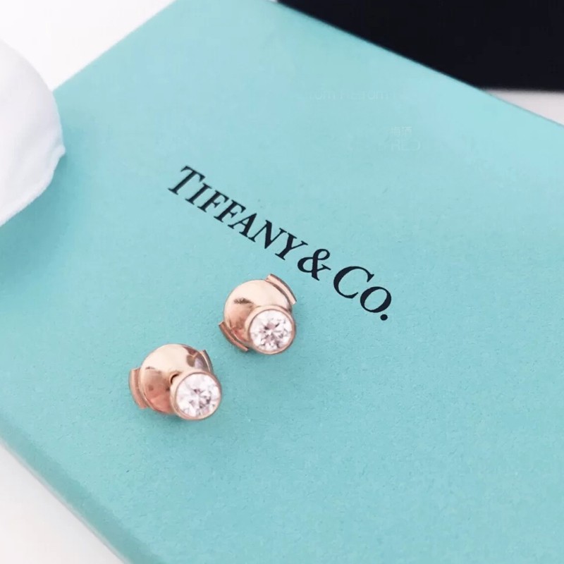 蒂芙尼tiffanyco蒂凡尼18k玫瑰金镶嵌钻石耳钉女款圆形耳钉耳环新年