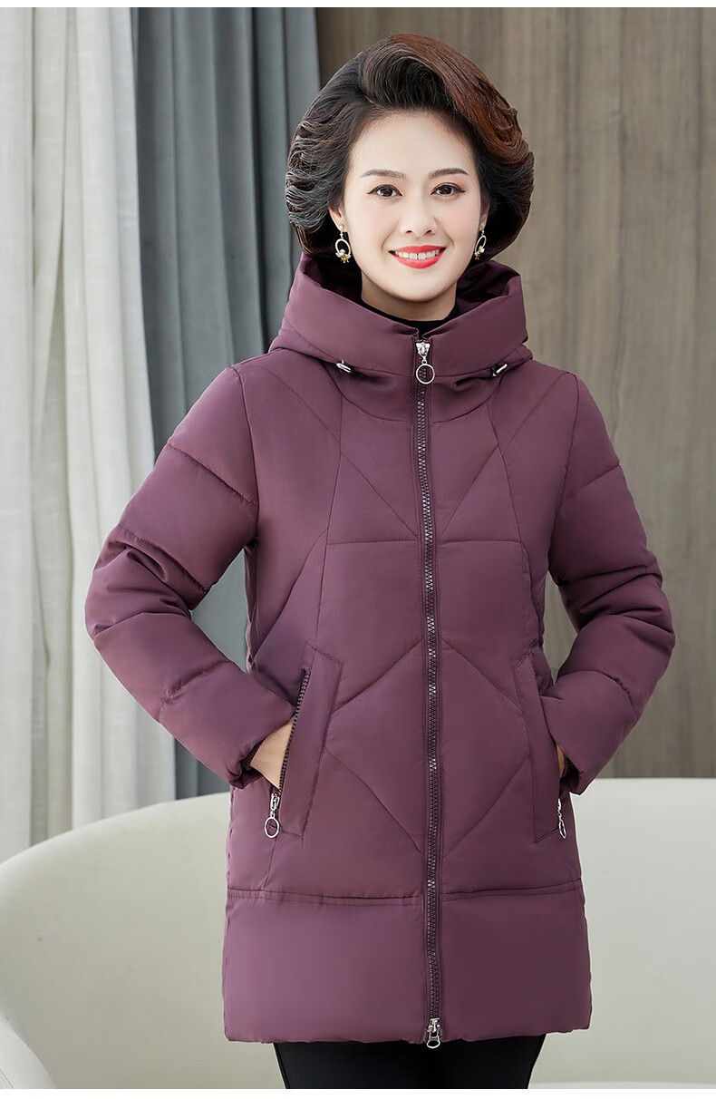 60中年妇女棉袄加肥加大码胖妈妈冬天穿的中老年女连帽大棉服中长款